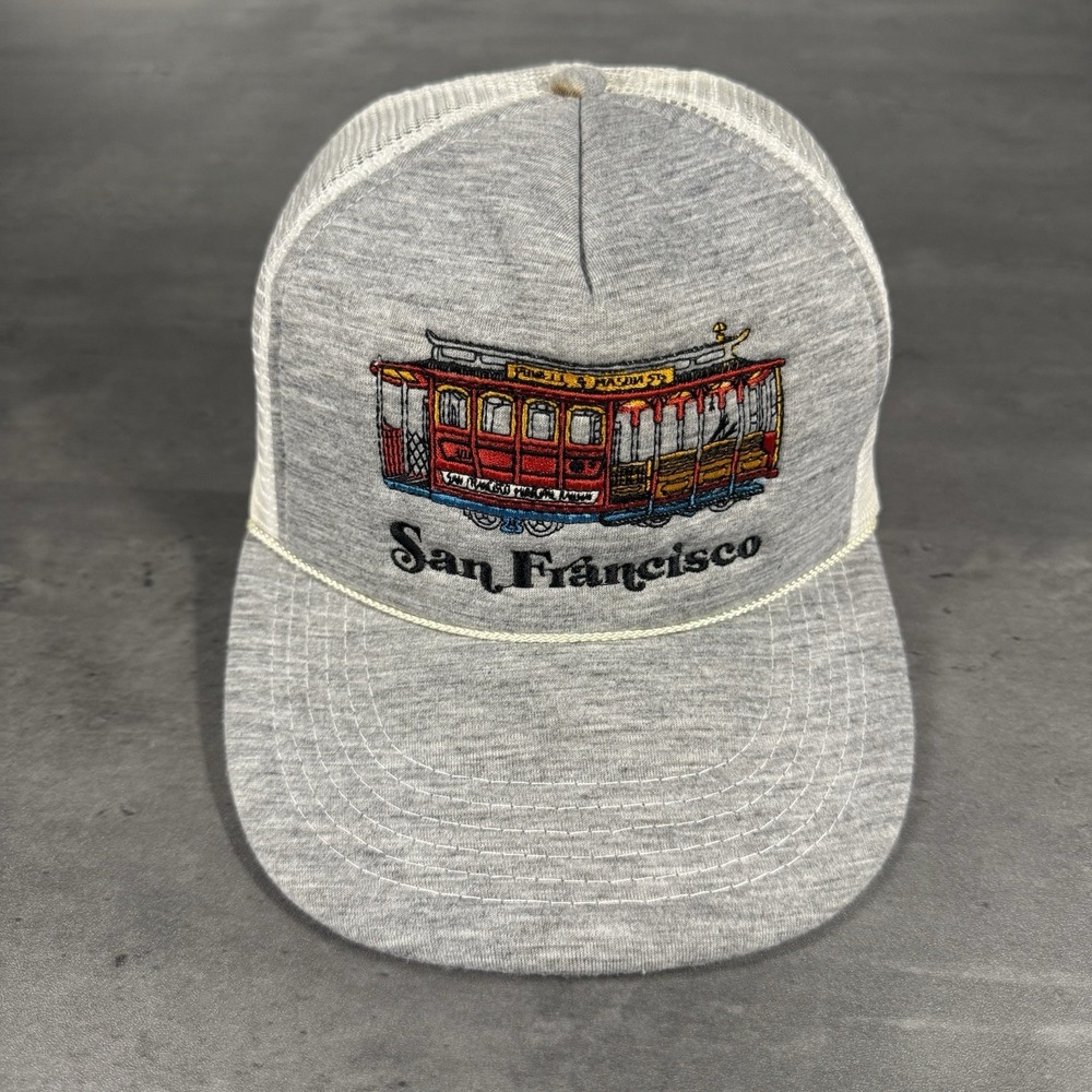 Vintage 70s 80s San Francisco California Snapback Hat Gray White Nylon Railcar